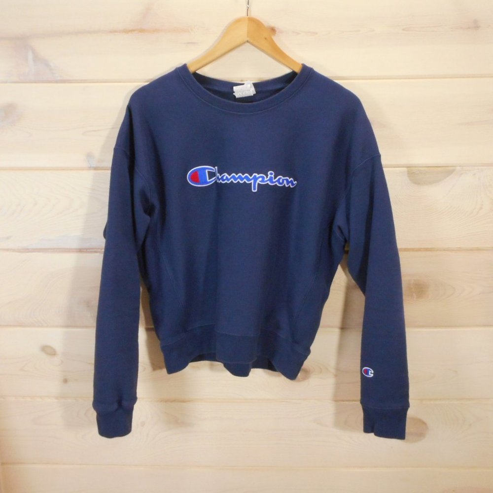 Champion Women's Size L Reverse Weave Navy Blue Pullover Crewneck Sweatshirt - Picture 1 of 7